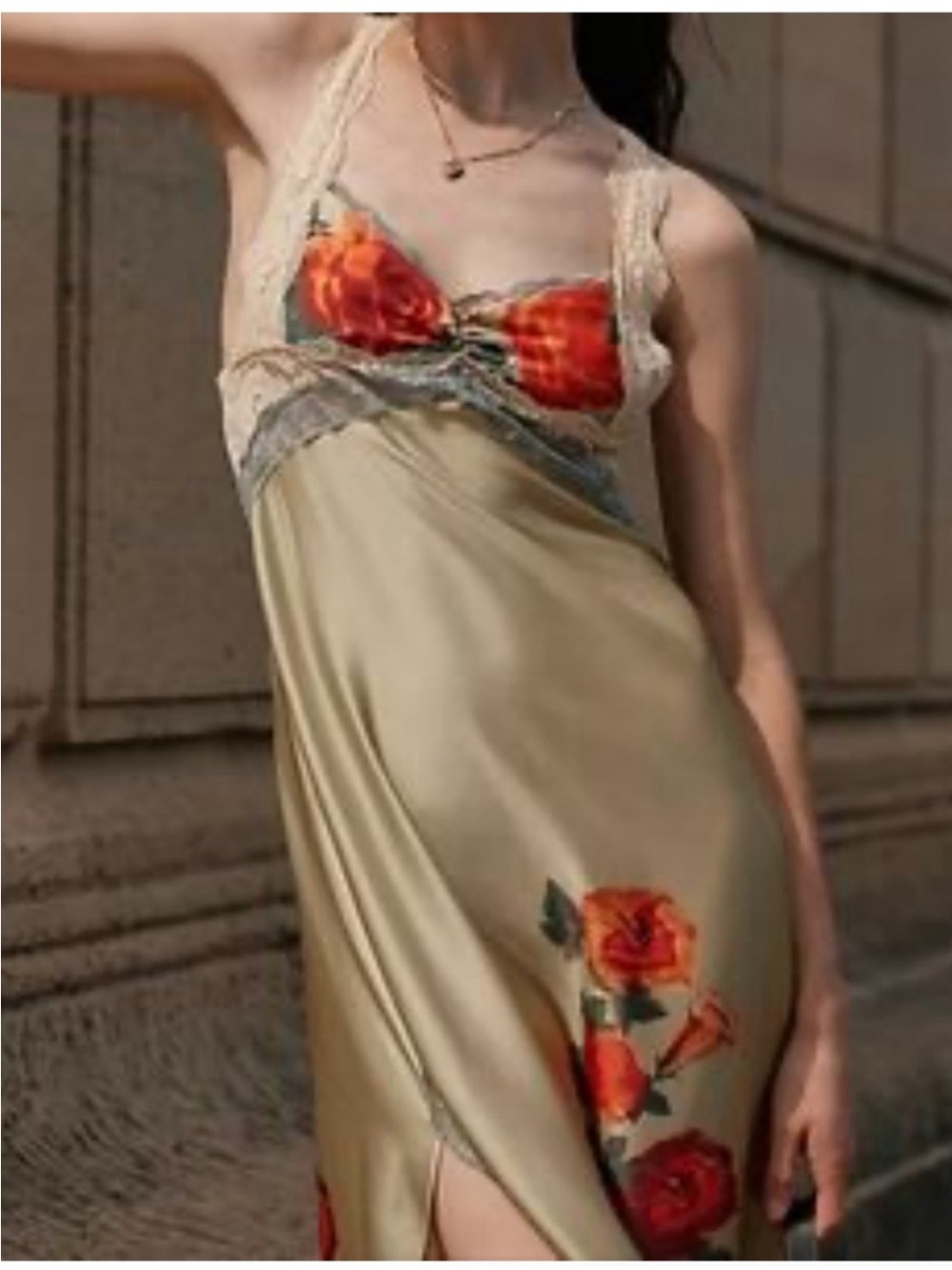 Free People Yellow Satin Floral Slip with Red Rose Accents
NEW